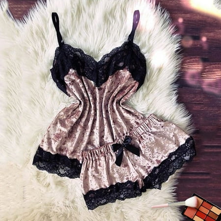 

ãJCXAGRãNew Women Lingerie Camisole Bow Shorts V-Neck Tops Velvet Pajamas Sleepwear