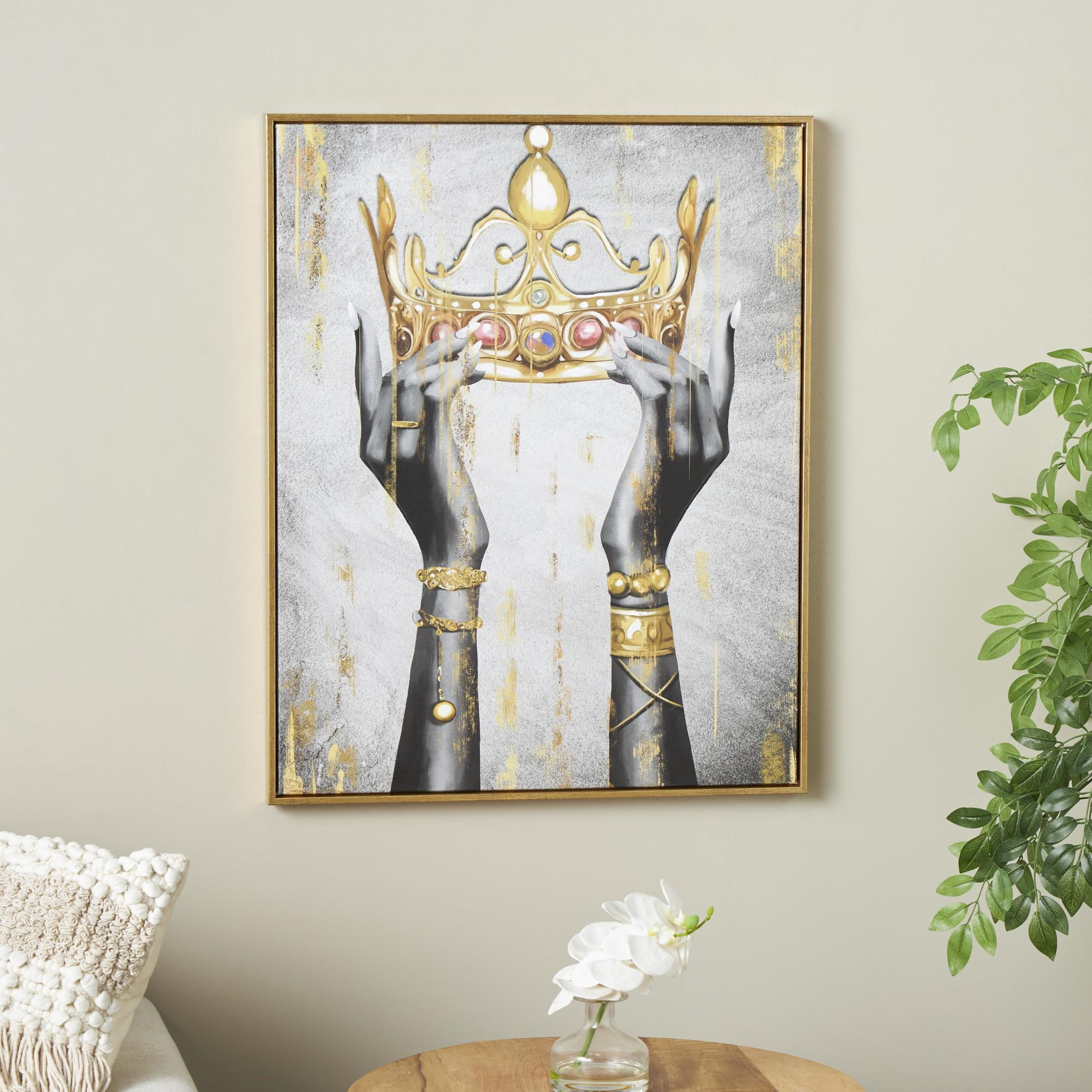 24" x 24" Crown Framed Wall Art with Shaded Hands and Metallic Foil Accents, by DecMode