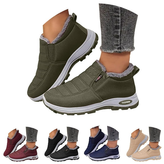 Modisza Winter Boots for Women Warm Fleece Lined Slip on Ankle Snow Booties Waterproof Arch Support Outdoor Sneakers Shoes Beige 6
