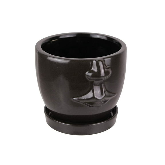 Brown Ceramic Face Planter Decorative Flower Pot Hand Painted Plant Holder Decor