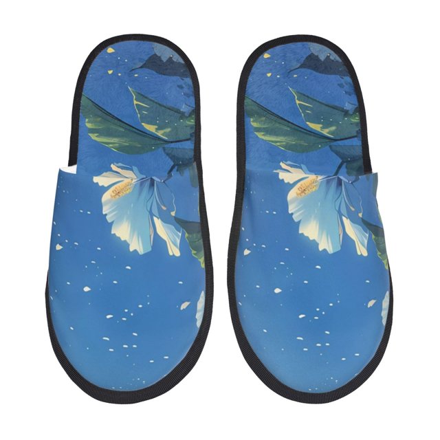 Fotbe Hibiscus Flowers Calm Water Pantuflas Peludas para Mujer con Estampado, Zapatillas de Peluche, Zapatos de Invierno para Casa, Uso Interior y Exterior-Large