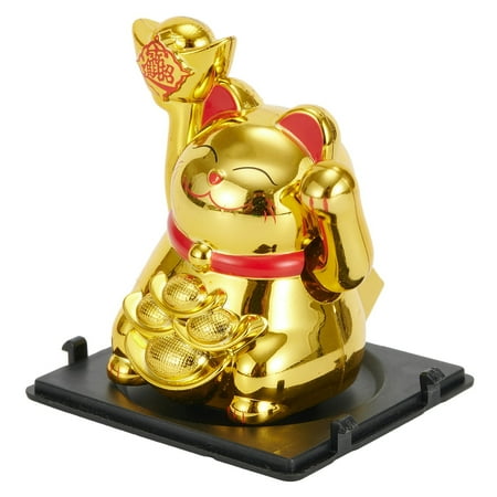 

2 Inch Solar Automatic Waving Lucky Cat Car Cashier Ornament Shop Feng Shui Cat Bright Gold