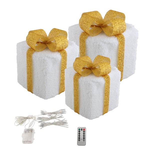 Juego de 3 cajas de regalo LED para árbol de Navidad con luces para celebrar las fiestas. Vistoso