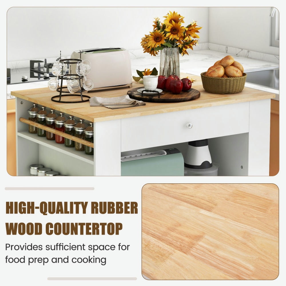 Finihen Rolling Storage Cabinet Cart, Kitchen Island Cart, Modern Kitchen Island with Rubber Wood Countertop and Storage, for Kitchen, Dining Room, White Finihen Rolling Storage Cabinet Cart, Kitchen Island Cart, Modern Kitchen Island with Rubber Wood Countertop and Storage, for Kitchen, Dining Room, White