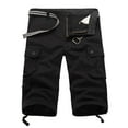 thumbnail image 3 of Men's Shorts Retro Pocket Drawstring Straight Cropped Pants Shorts Jogging Black 36, 3 of 8