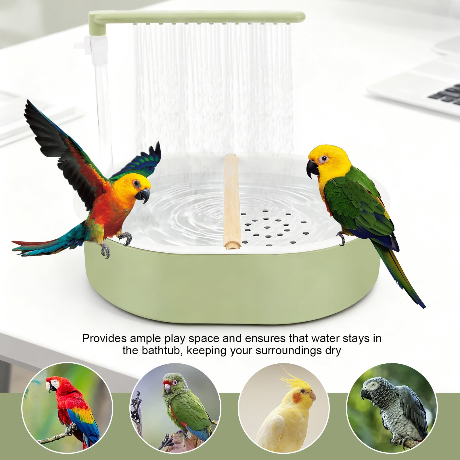 Automatic Parakeet Bird Bath with Pump Adjustable Water Flow Speed Control Valve 5W Quiet Shower Fountain for Small Birds Cockatiel Lovebird Budgie