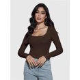thumbnail image 6 of Women Crew Neck Knitted Crop Shirt Long Sleeve Low Cut Basic Solid Tee Sexy Cutout Blouse Top Streetwear, 6 of 6