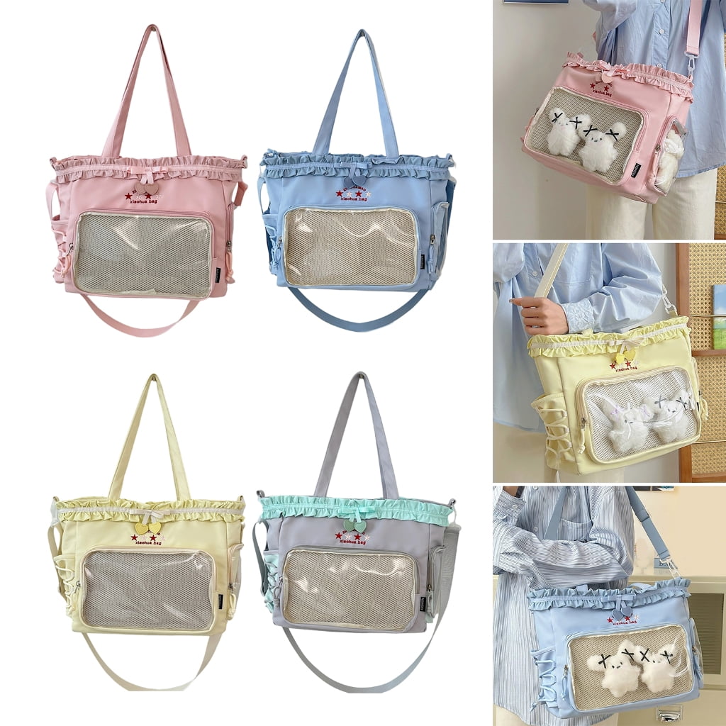 Simple Shoulder Bag Large Capacity Commuting Bag Teens Ruched Lace Bows Ita Bag