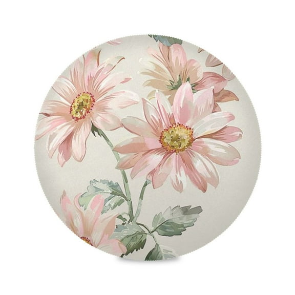 Round Plate Mat 15.4x15.4 Inchesx1 Placemat Table Mat Kitchen Mat Coffee Mat Fabric Thick, Strong Wear-Resistant, Heat Resistance Light Pink Large Flower