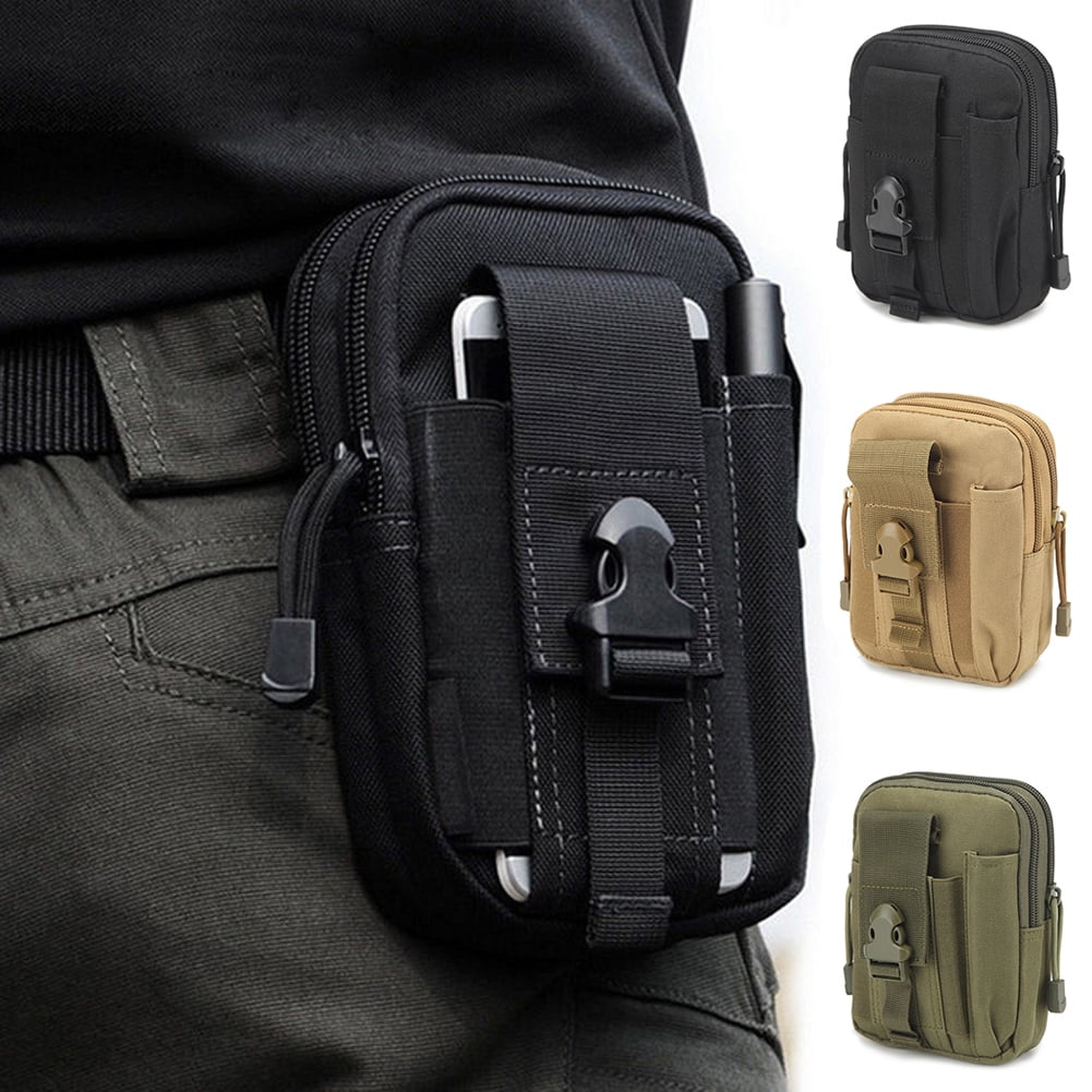 Multi-functional Tactical Camouflage Pockets Outdoor Waterproof Running Belt Waist Pack with Adjustable Elastic Strap and Headphone Hole Ideal for All Mobile Phones