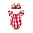 thumbnail image 1 of Barboteuse d'Été à Carreaux Rouges pour Bébé Fille + Bandeau, 1 of 5