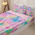 thumbnail image 3 of Erosebridal Pastel Rainbow Tie Dye Zipper Twin Comforter Sets with Fitted Sheet and 2 Pillowcases,Colorful Sequin Print Zipper Bedding Set For Adults,Pink Reversible,4pcs, 3 of 7