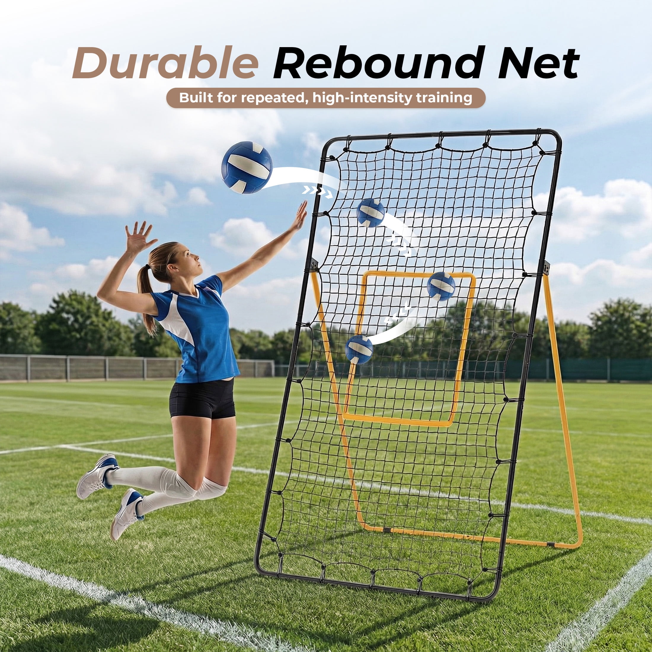 EDX Volleyball Rebounder Net with Travel Bag, Adjustable Angle Training Equipment for Solo Practice & Team Drills, Black