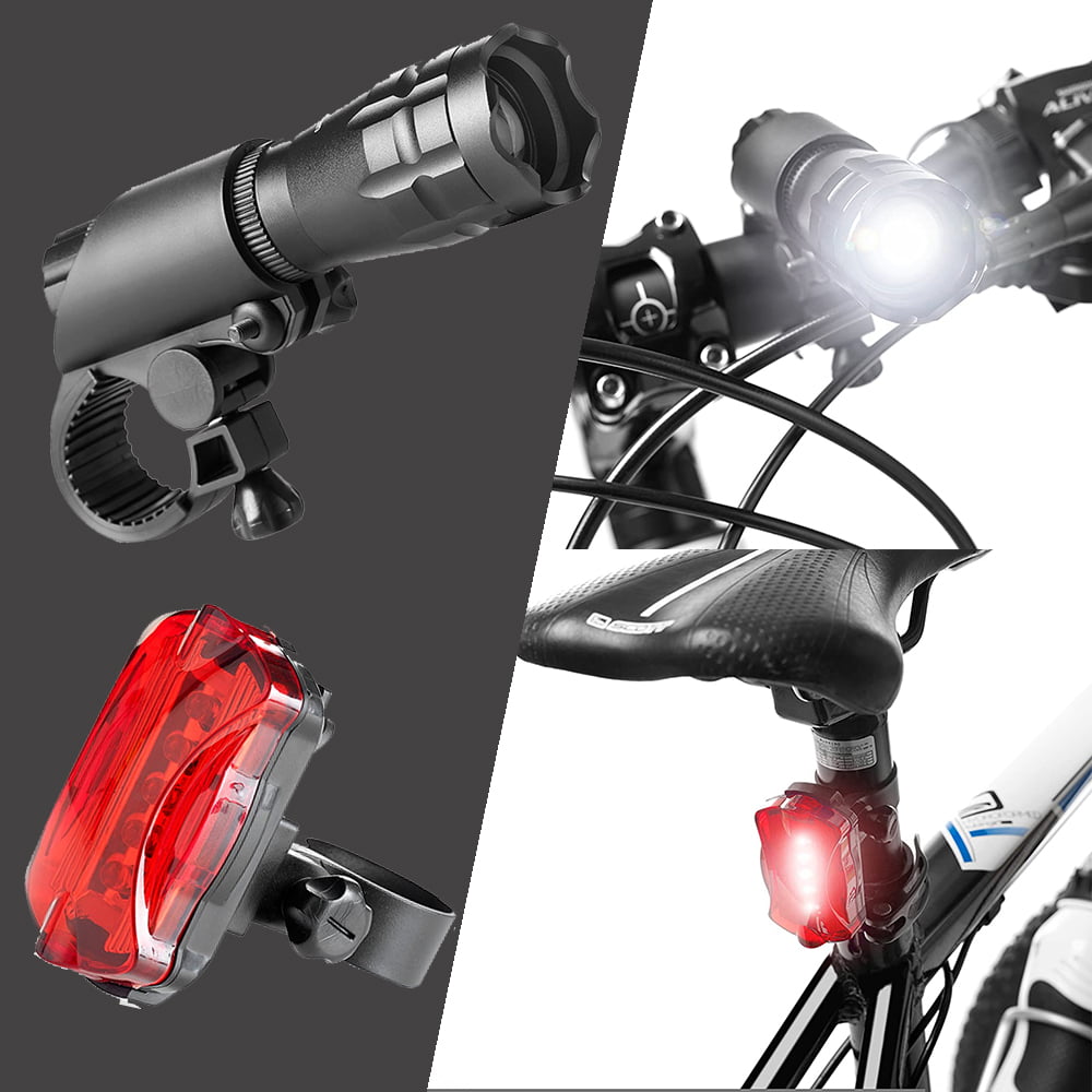 zoom focus front & rechargeable rear 3 LED lights kit set road mountain bike 