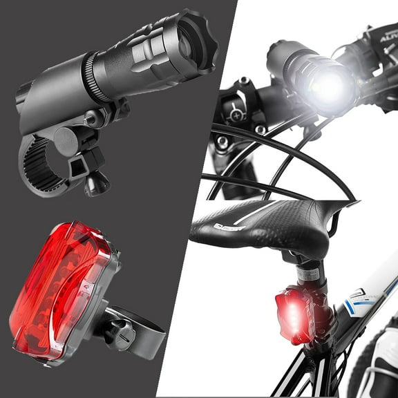 LNKOO LED Bike Light Set, Adjustable Focus Bicycle Headlight, Cycling Taillight, 200lm, 3 Lighting Modes, Front Rear Light Set , Easy to Mount Headlight & Taillight with Quick Release System