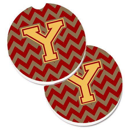 

Letter Y Chevron Garnet & Gold Set of 2 Cup Holder Car Coaster