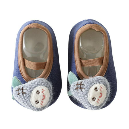 

1 Pair Toddler Shoes Soft Sole Cozy Lovely Non-slip Fruit Design Daily Wearing Lamb Fleece Boys And Girls Cartoon Pattern Toddler Shoes Socks for Winter Blue