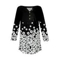 thumbnail image 4 of Xyxonk 3/4 Sleeve Shirts for Women V Neck Trendy Blouses Floral Print Button Down Loose Three Quarter Length T-Shirts Funny Graphic Holiday Shirt Women's Clothes Black-1 M, 4 of 5