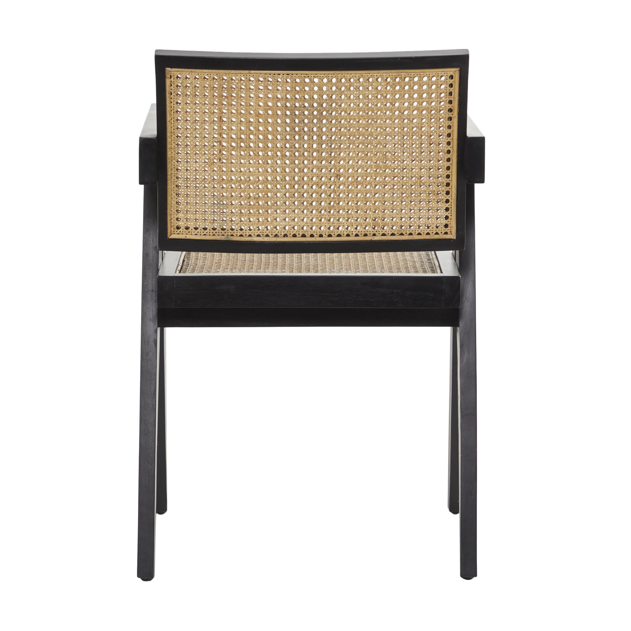 DecMode Teak Wood Handmade Lounge Chair with Woven Cane Seat, Black