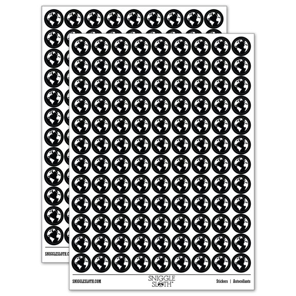 Globe of Earth 200 Round Stickers - Black - Gloss Finish - 0.50" Size