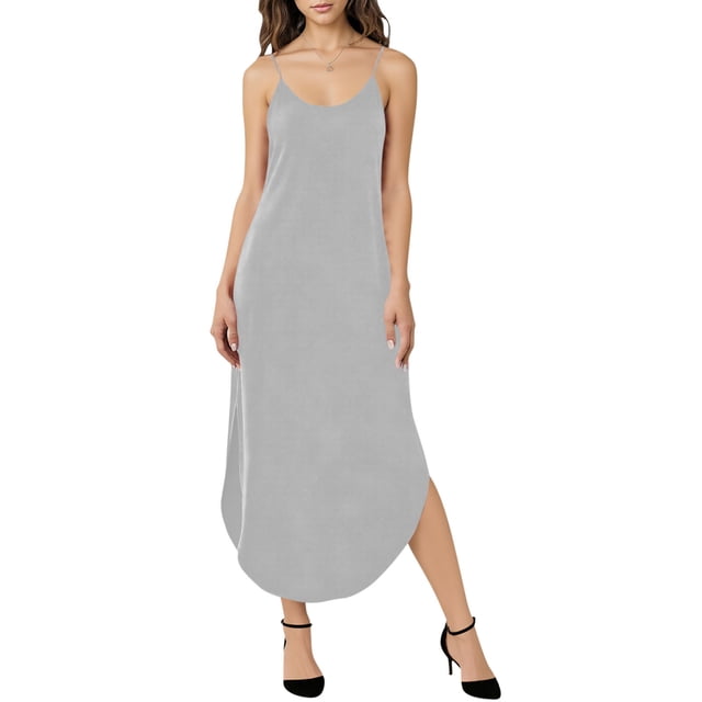 TaTaai Women's V-Neck Sleeveless Slip Dress Solid Color Casual Summer Pocket Detail Stretchy Polyester Spandex Blend Midi Dress Gift