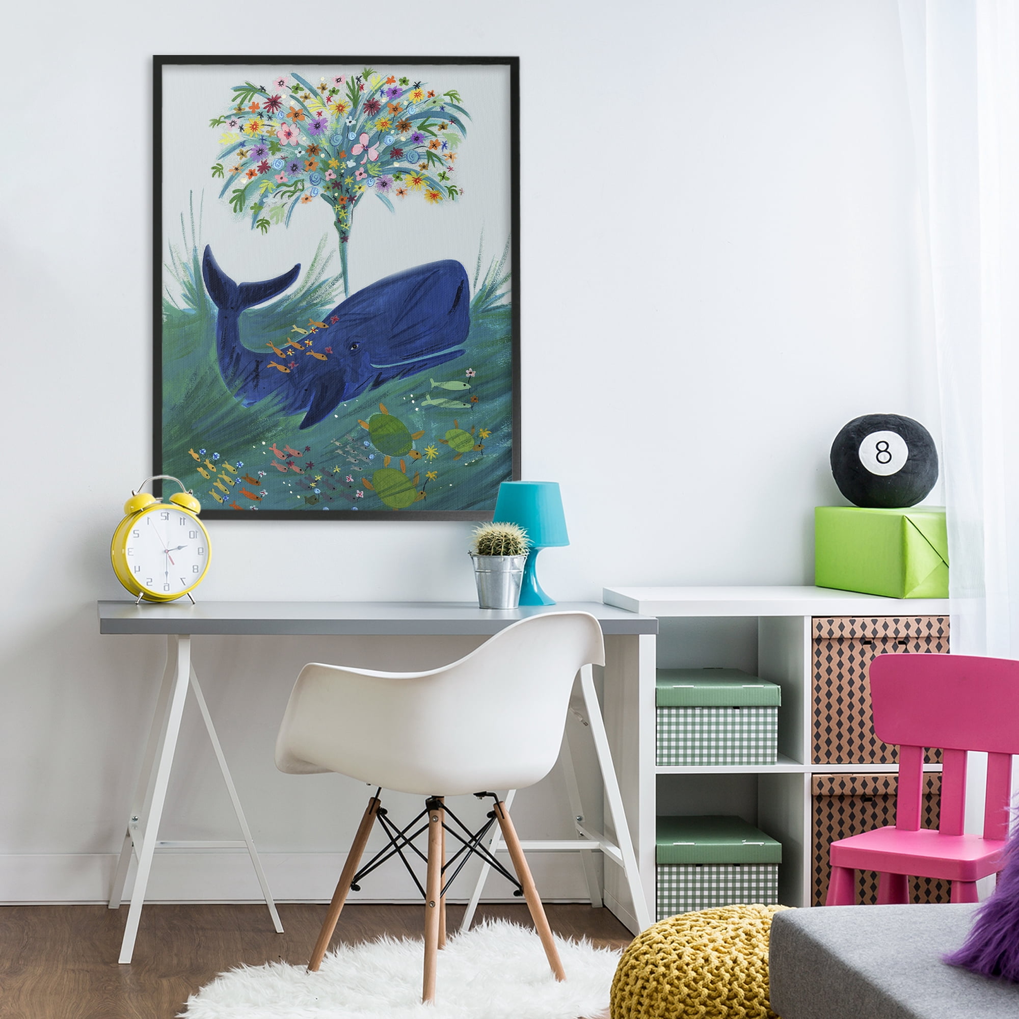 Stupell Industries A Flowery Whale Black Framed Giclee Art, design by Kay Widdowson