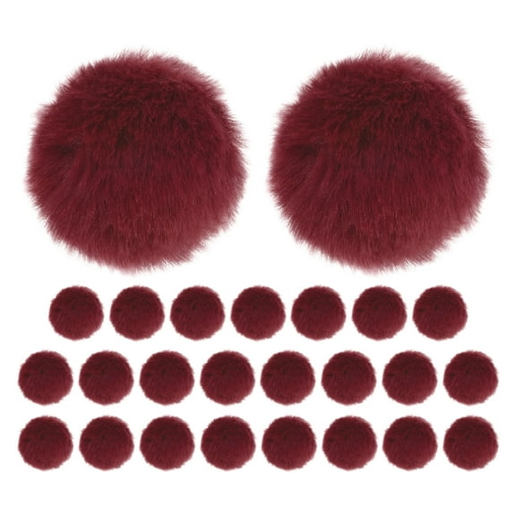 Uxcell 25-Pack Faux Fur Pom Poms, 1.6 Inch/ 4 cm Soft Fluffy PomPoms Balls Faux Rabbit Fur with Elastic Loop for DIY[Wine Red]