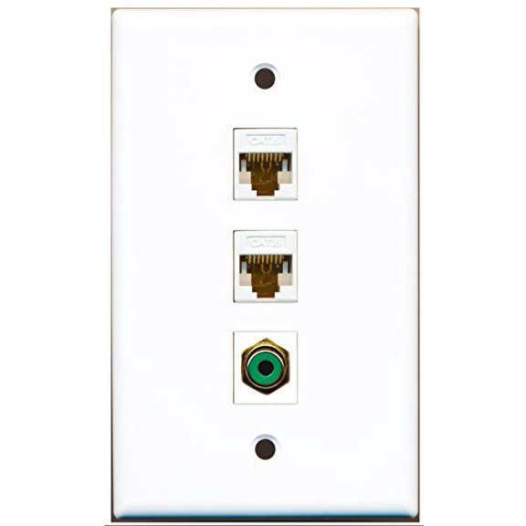 RiteAV - 1 Port RCA Green 2 Port Cat6 Ethernet White Wall Plate