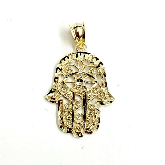 New 10k yellow gold khamsa hamsa hand lucky Jewish filigree pendant jewelry 1.5g