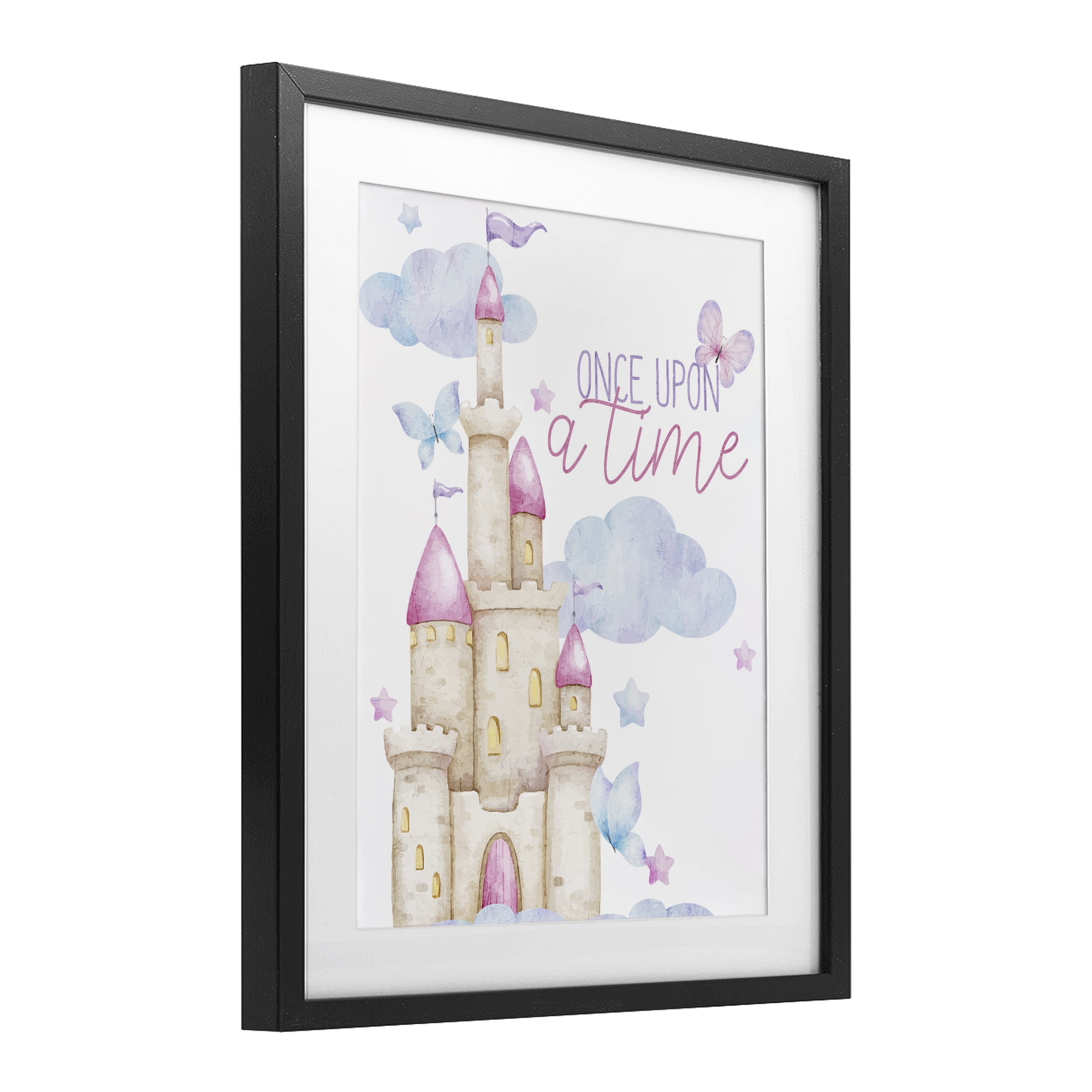 Once Upon A Time Castle Black Framed Print Under Glass, design by Kim Allen