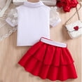 thumbnail image 5 of LYHaoo Girls Two Piece Outfit Floral Lace Sleeve Blouse With Bow Tie Red Pleated Skirt For，Girls Casual Dresses Sizes 3-4 Years White, 5 of 7