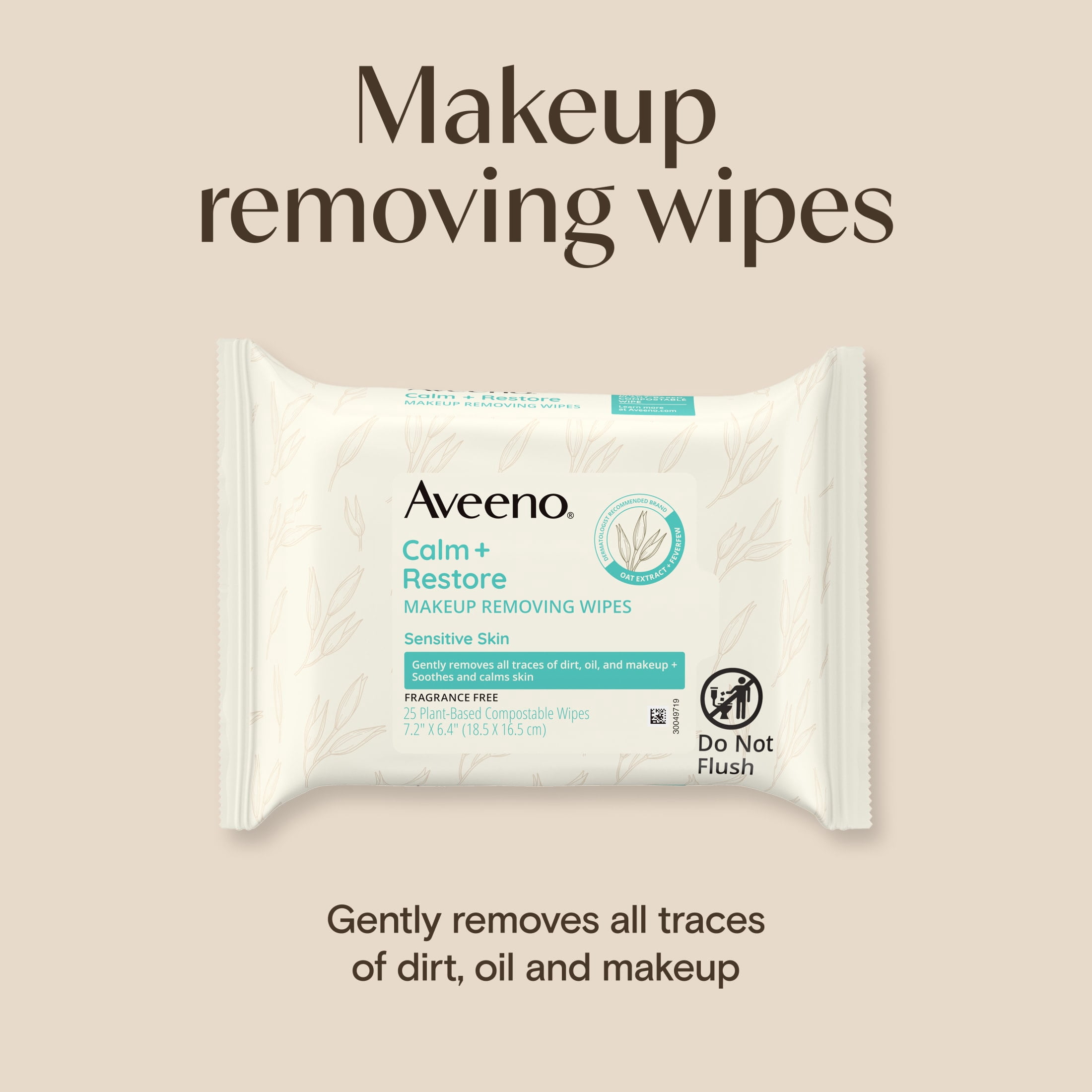 Aveeno Calm + Restore Unscented Face Wipes, 25 Count