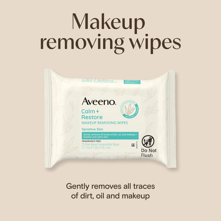 Aveeno Calm + Restore Unscented Face Wipes, 25 Count photo 2