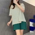 thumbnail image 6 of Viluyesy Printed Tops Elastic Waist Short Pants Sets Womens Round Neck T-Shirt and Shorts 2PC Relaxed Simplicity Cotton with Chest Cushion Shirt and Shorts Sets Two PC Green Size M, 6 of 7