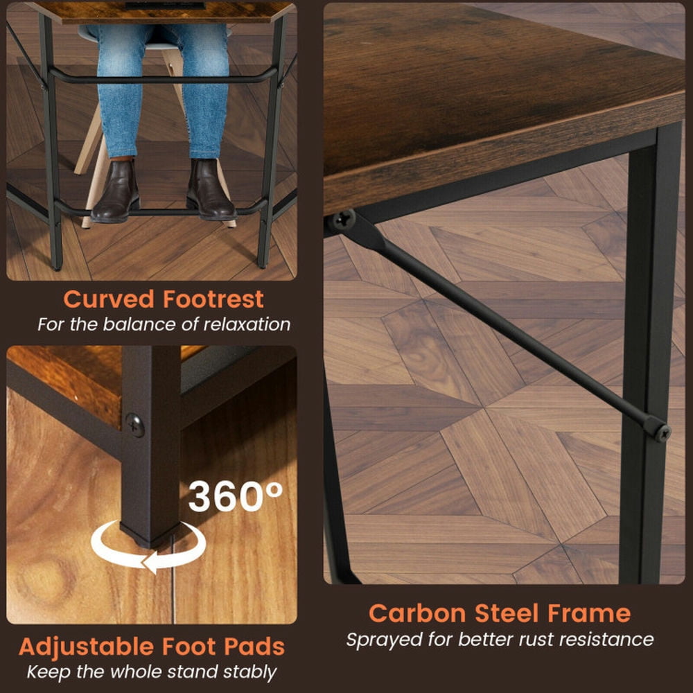 Demi Bonn L Shaped Computer Desk with 2 Outlets and 2 USB Ports, Small Home Office Desk Study Writing Table, Brown