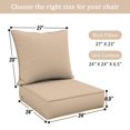 thumbnail image 2 of Snubbull Outdoor Deep Seat Cushion Set 24 X 24 X 6.5 inch Splash-Proof & Fadeness Patio Furniture Cushions，Removable Outdoor Couch Cushions with Hidden Zipper & Adjustment Staps, Sand, 2 of 8