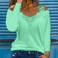 thumbnail image 2 of Mohiass Women's Sexy Off Shoulder Tops Cut Out Lace Long Sleeve Solid Color Blouses Shirt Cute Hide Belly Summer Blouses Green 2XL, 2 of 5