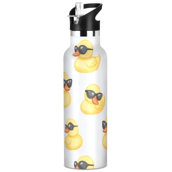 ALAZA Cute Duck with Sunglasses Pattern Stainless Steel Water Bottle Vacuum Insulated Leak-Proof Tumbler with Straw Handle 20oz