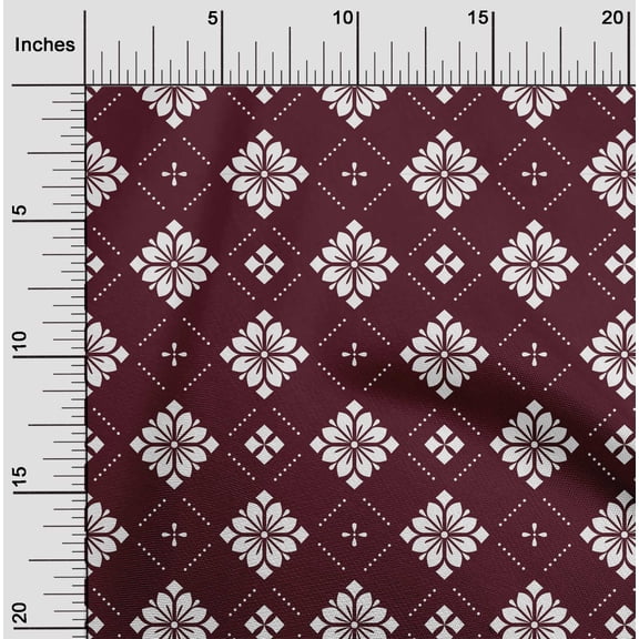 oneOone Viscose Chiffon Maroon Fabric Floral & Tiles Moroccan Craft Projects Decor Fabric Printed By The Yard 42 Inch Wide