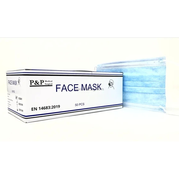 Disposable Medical Face Masks Hypoallergenic with Elastic Ear Loops 3-Ply Thick Resistance to Fluid & Blood Cotton Filter for Pollen Allergies & Dust Box of 50