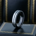 thumbnail image 3 of 2-Tone Tungsten Wedding Ring - Band for Mens & Womens- 6mm Stepped Edge Tungsten Ring - Grooved Center Tungsten Band, 3 of 5