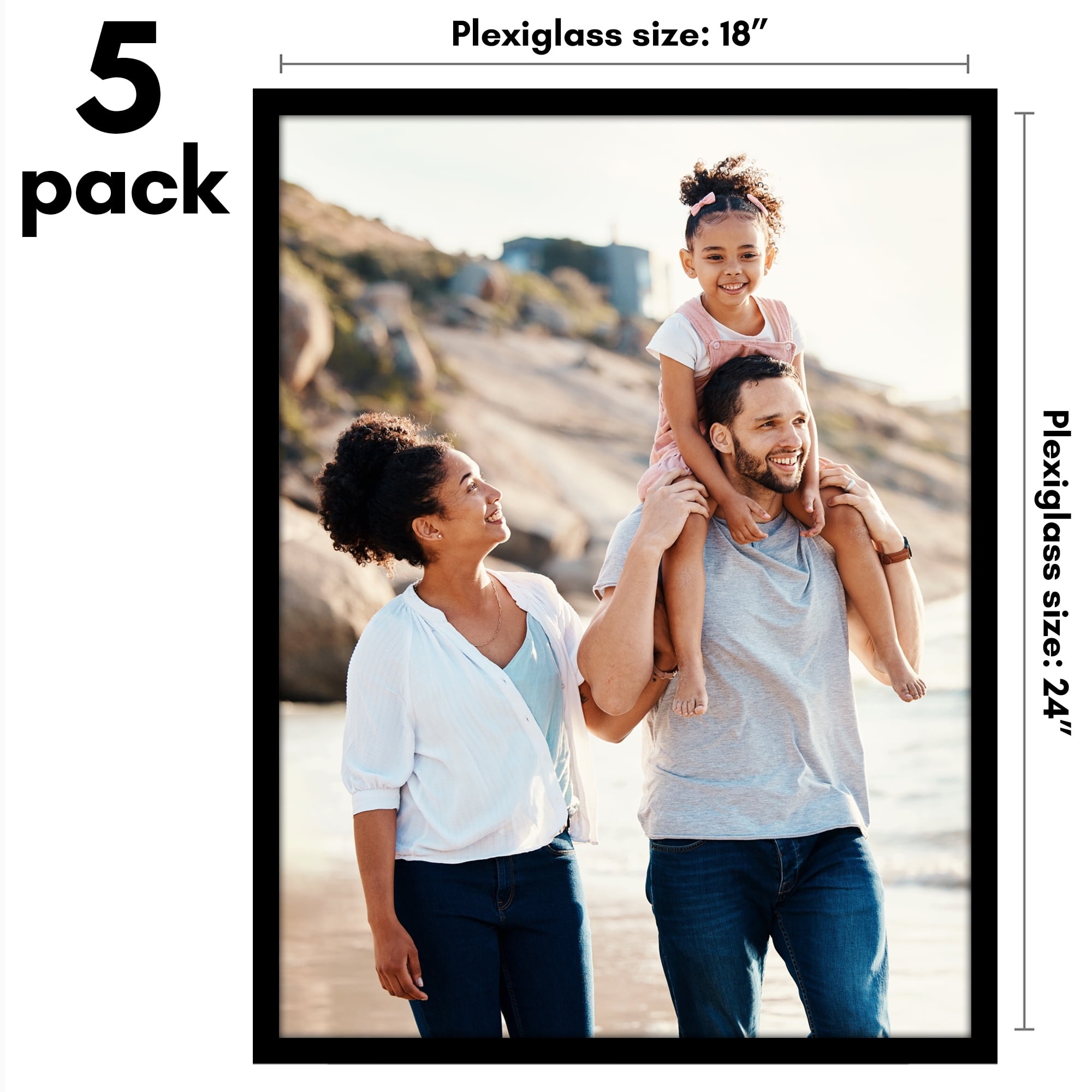 Americanflat 18x24 Poster Frame with Polished Plexiglass 5 Pack Galleria Collection Frames Wall - Black