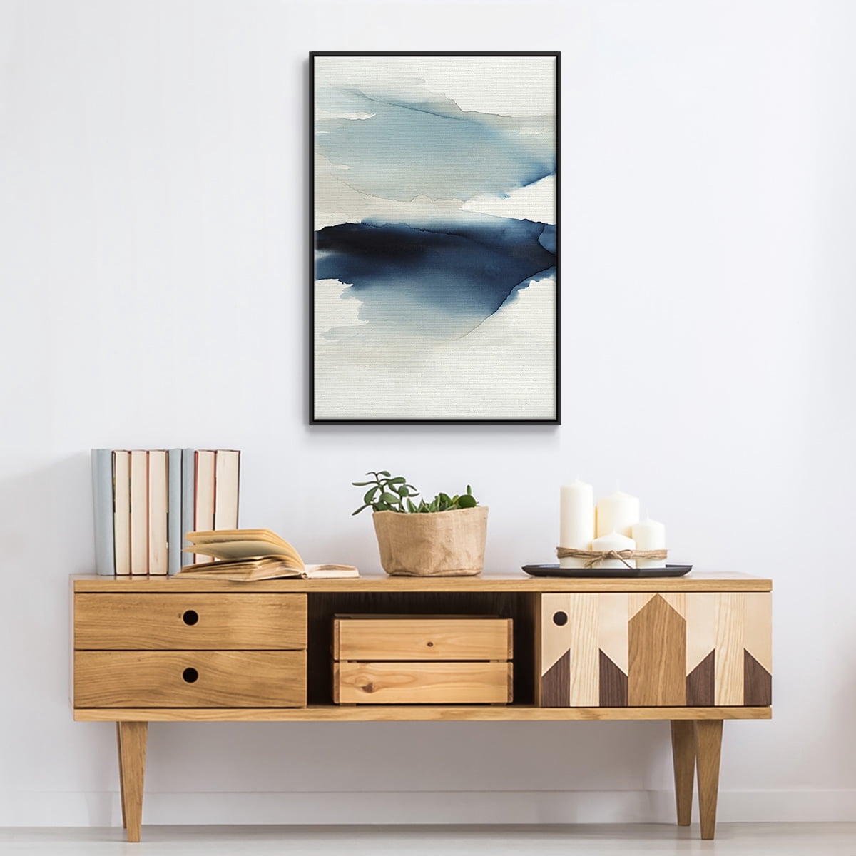 Waves I Framed Premium Gallery Wrapped Canvas - Ready to Hang - 17 x 25 - Black Floating Frame