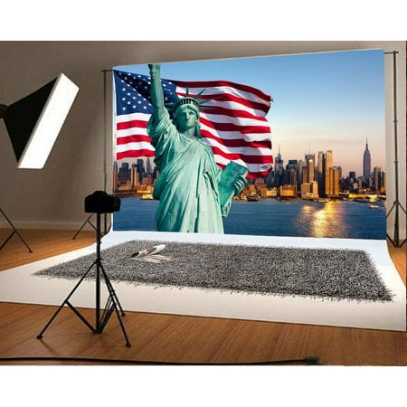 Image of MOHome 7x5ft Backdrop Photography Background American Flag Statue of Liberty New York City Scene Children Kids Adults Portraits Backdrop Photo Studio Prop
