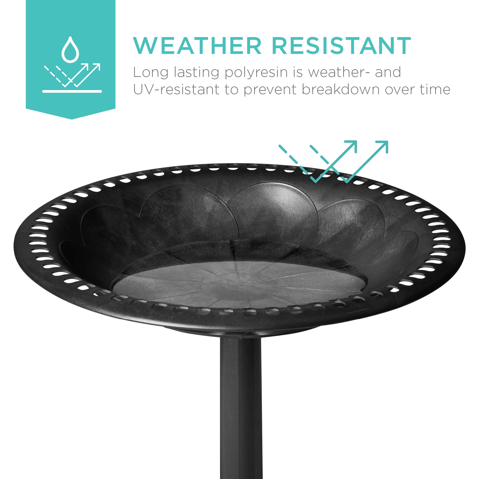 Best Choice Products Outdoor Rustic Pedestal Bird Bath Accent for Garden, Yard w/ Fleur-de-Lis Accents - Black