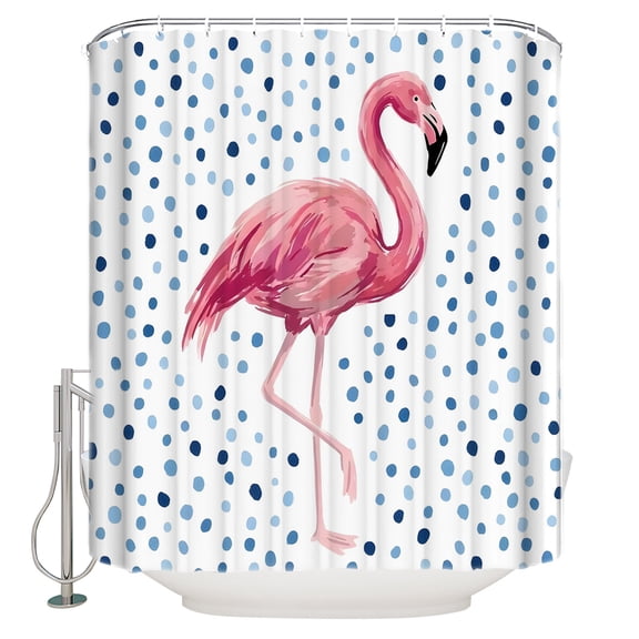 Pink Flamingo Bathroom Shower Curtains with 12 Hooks Polyester Waterproof Shower Curtain for Stalls and Bathtubs Blue Polka Dots Tropical Modern Art Decorative Bathroom Privacy Curtain 54x78 Inches
