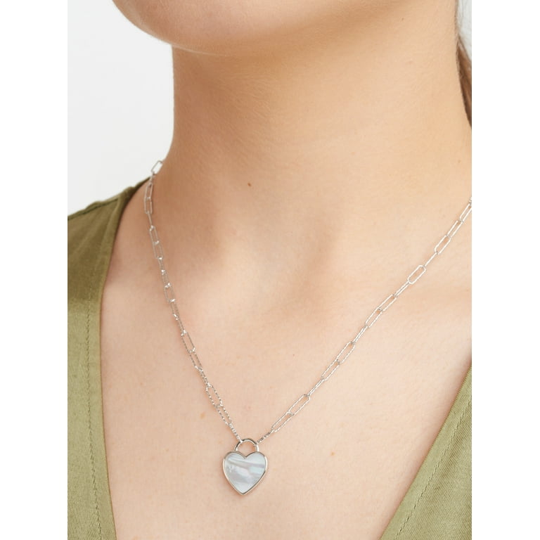 Forever Facets Mother of Pearl Heart Paperclip 18” Necklace Forever Facets Mother of Pearl Heart Paperclip 18” Necklace