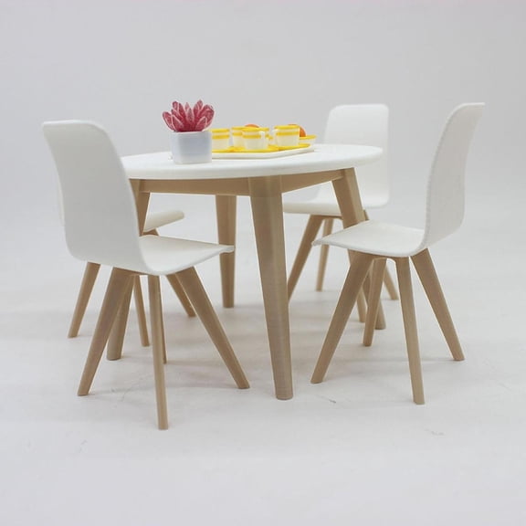 Silla de mesa para casa de muñecas,Juego de mesa y sillas de comedor en miniatura para casa de muñecas,Juego de mesa y sillas con muebles en miniatura para juegos de simulación,Muebles en