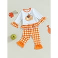 thumbnail image 4 of Kid Little Girls Thanksgiving Pants Clothes Set, 12M 18M 24M 2T 3T 4T 5T 6T Long Sleeve Pumpkin/Turkey Print T-shirt with Plaid, 4 of 9