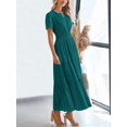 thumbnail image 4 of Malachite Green Womens Short Sleeve Maxi Dress High Waist Tiered A-Line Boho Flowy Beach Vacation Dress, 4 of 6